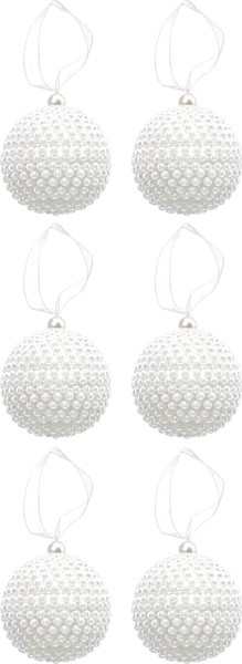 Изображение товара Набор шаров новогодних Elan Gallery Белый с жемчужинками / 970170 (6шт)