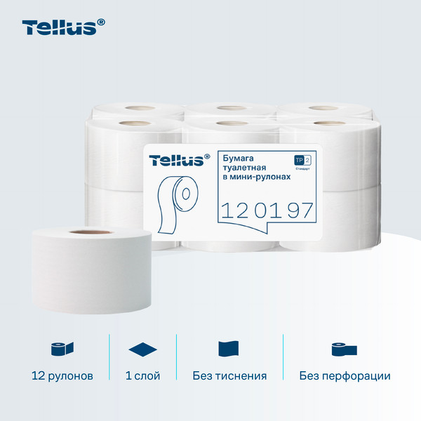 Изображение товара Туалетная бумага Tellus В мини-рулонах 1 слой / 120197
