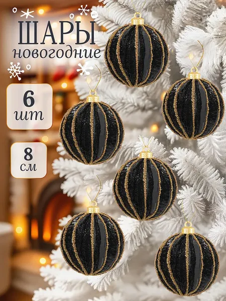 Изображение товара Набор шаров новогодних Elan Gallery Черный с золотом / 970156 (6шт)