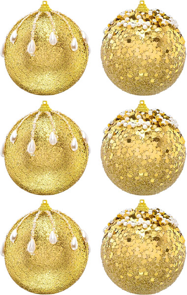 Изображение товара Набор шаров новогодних Elan Gallery Золото с белым / 970148 (6шт)