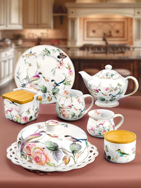 Изображение товара Емкость для хранения Elan Gallery Певчие птички на черном / 730822 (New Bone China)