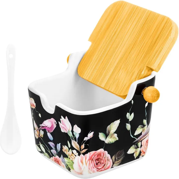 Изображение товара Емкость для хранения Elan Gallery Певчие птички на черном / 730822 (New Bone China)