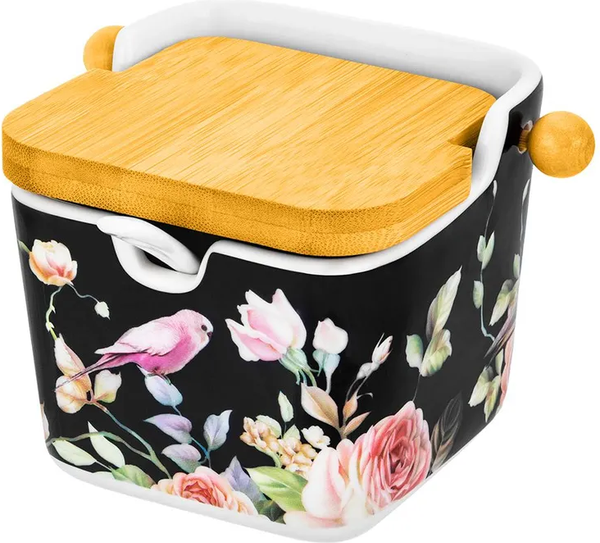 Изображение товара Емкость для хранения Elan Gallery Певчие птички на черном / 730822 (New Bone China)