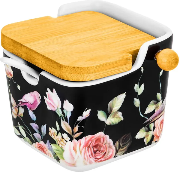 Изображение товара Емкость для хранения Elan Gallery Певчие птички на черном / 730822 (New Bone China)