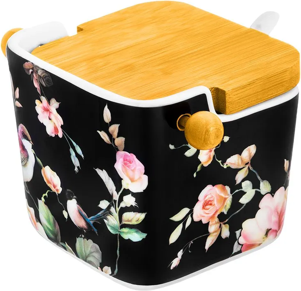 Изображение товара Емкость для хранения Elan Gallery Певчие птички на черном / 730822 (New Bone China)