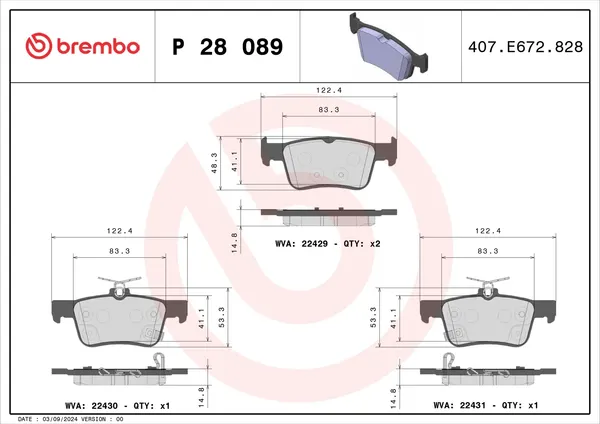 Изображение товара Тормозные колодки Brembo P28089
