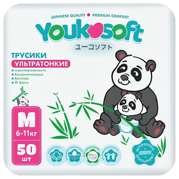 Изображение товара Подгузники-трусики детские Youkosoft Ультратонкие премиум 6-11 М (50шт)