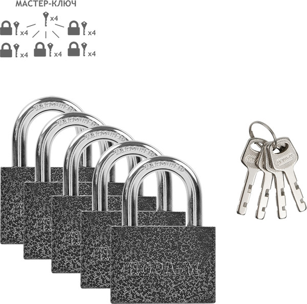 Изображение товара Набор замков навесных Нора-М МС 1105-60 (5шт, 4 ключа, 4 мастер-ключа)