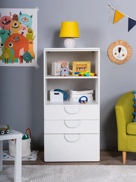 Изображение товара Стеллаж Mebelain Пикси Три выдвижных ящика (белый)