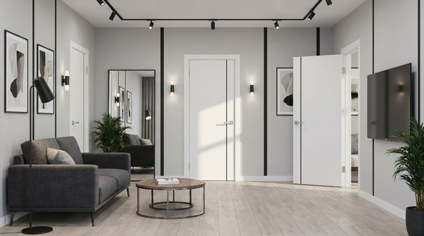 Изображение товара Дверь межкомнатная Юни Эмаль Line 1 70x200 (белый/черный)