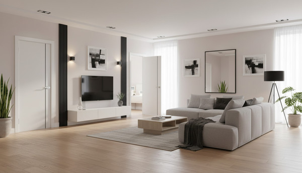 Изображение товара Дверь межкомнатная Юни Эмаль Line 1 70x200 (белый/черный)