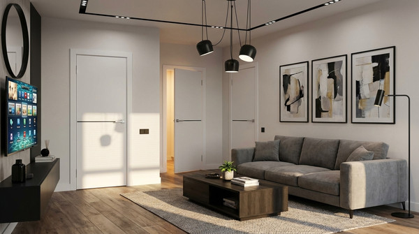 Изображение товара Дверь межкомнатная Юни Эмаль Line 7 70x200 (белый/черный)