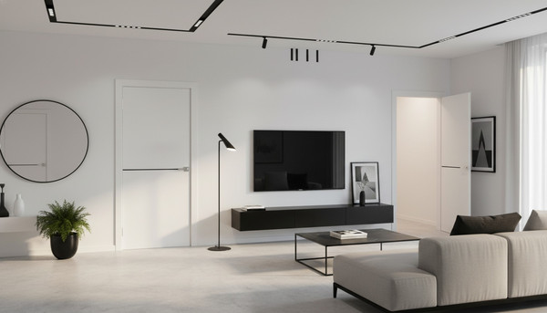 Изображение товара Дверь межкомнатная Юни Эмаль Line 7 70x200 (белый/черный)