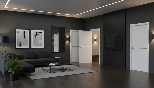 Изображение товара Дверь межкомнатная Юни Эмаль Line 7 90x200 (белый/черный)