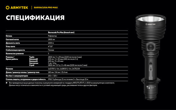 Изображение товара Фонарь Armytek Barracuda Pro Max Magnet USB / F10501C (белый)