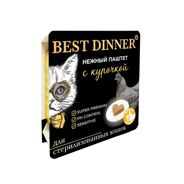Изображение товара Влажный корм для кошек Best Dinner Для взрослых и стерилизованных кошек Паштет с курицей (100г)
