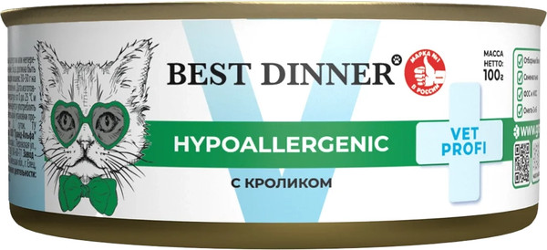 Изображение товара Влажный корм для кошек Best Dinner Vet Profi Hypoallergenic С кроликом (100г)