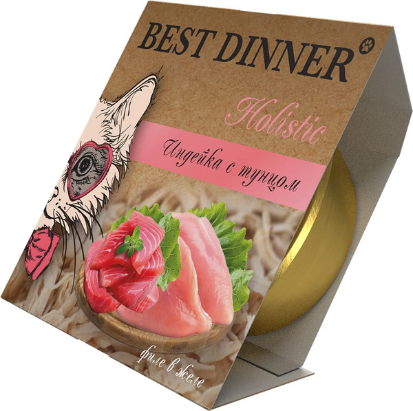 Изображение товара Влажный корм для кошек Best Dinner Holistic Мясные волокна в желе Индейка с тунцом (75г)
