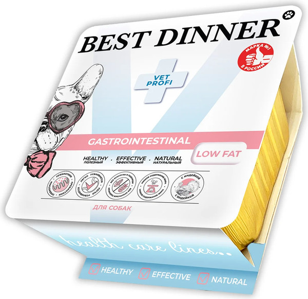 Изображение товара Влажный ветеринарный корм для собак Best Dinner Vet Profi Gastrointestinal Low Fat Паштет с индейкой (100г)