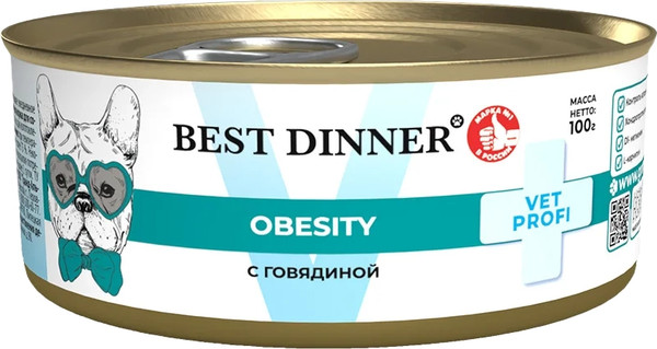 Изображение товара Влажный ветеринарный корм для собак Best Dinner Vet Profi Obesity С говядиной (100г)