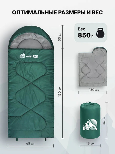 Изображение товара Спальный мешок RSP Outdoor Happy 250 / SBC-HAP-250-GN-R (зеленый)