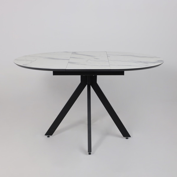 Изображение товара Обеденный стол LEPREMO AV 1107 HPL+МДФ раздвижной D1000-1350x750 (белый мрамор/черный)