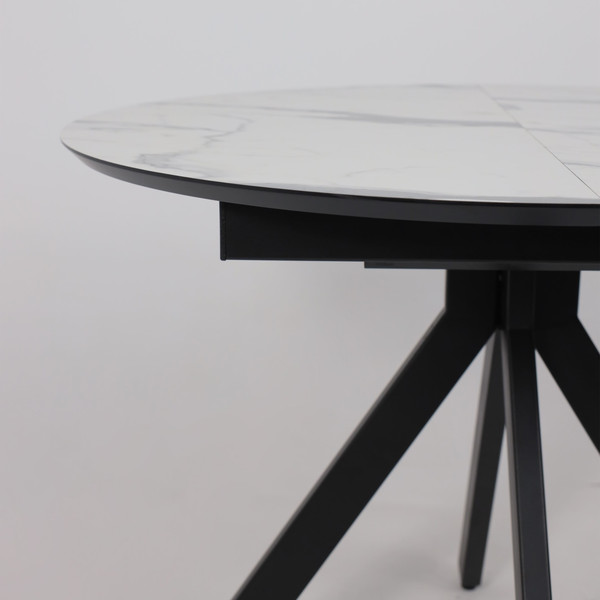 Изображение товара Обеденный стол LEPREMO AV 1107 HPL+МДФ раздвижной D1000-1350x750 (белый мрамор/черный)