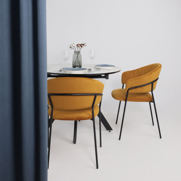 Изображение товара Обеденный стол LEPREMO AV 1107 HPL+МДФ раздвижной D1000-1350x750 (белый мрамор/черный)