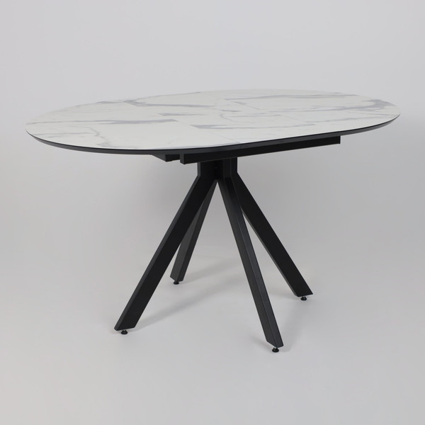 Изображение товара Обеденный стол LEPREMO AV 1107 HPL+МДФ раздвижной D1000-1350x750 (белый мрамор/черный)