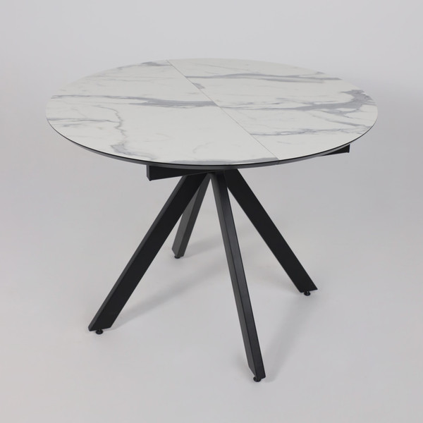 Изображение товара Обеденный стол LEPREMO AV 1107 HPL+МДФ раздвижной D1000-1350x750 (белый мрамор/черный)