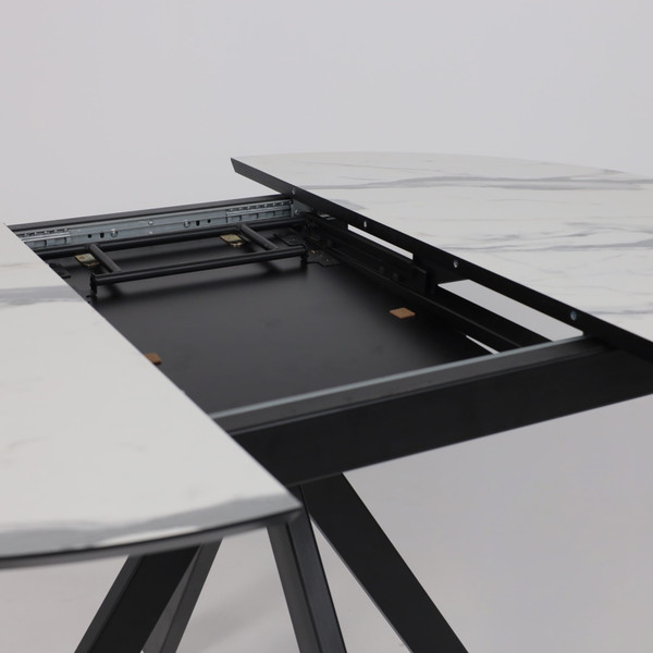 Изображение товара Обеденный стол LEPREMO AV 1107 HPL+МДФ раздвижной D1000-1350x750 (белый мрамор/черный)