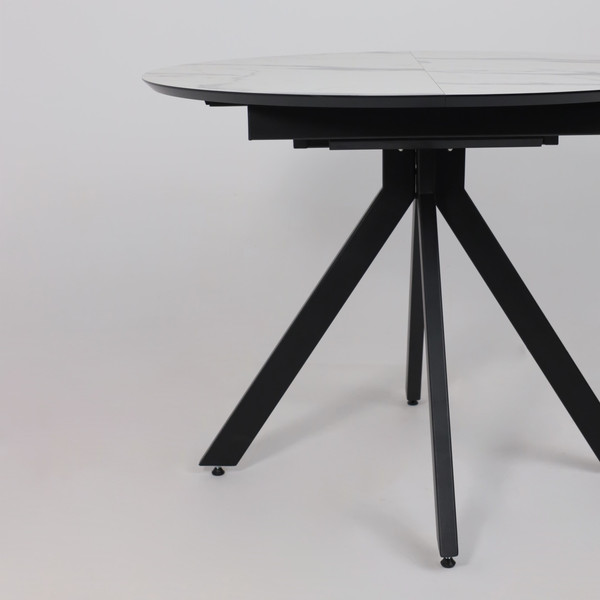 Изображение товара Обеденный стол LEPREMO AV 1107 HPL+МДФ раздвижной D1000-1350x750 (белый мрамор/черный)