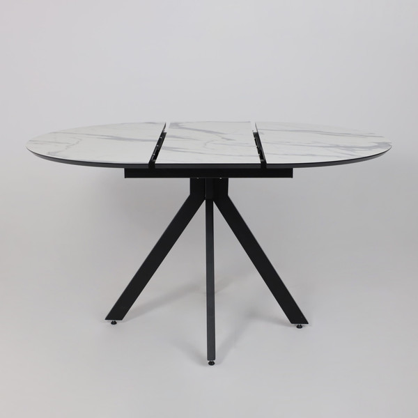 Изображение товара Обеденный стол LEPREMO AV 1107 HPL+МДФ раздвижной D1000-1350x750 (белый мрамор/черный)