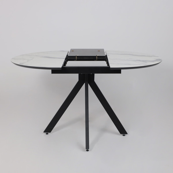 Изображение товара Обеденный стол LEPREMO AV 1107 HPL+МДФ раздвижной D1000-1350x750 (белый мрамор/черный)