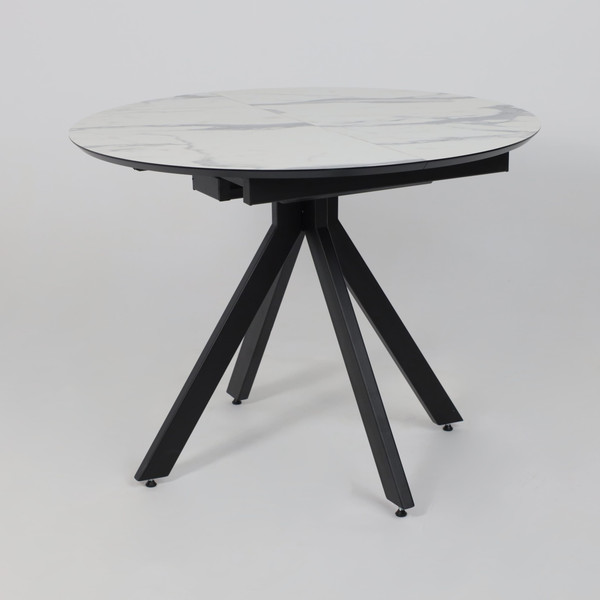 Изображение товара Обеденный стол LEPREMO AV 1107 HPL+МДФ раздвижной D1000-1350x750 (белый мрамор/черный)