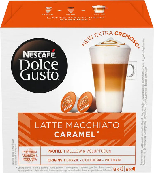 Изображение товара Кофе в капсулах Nescafe Dolce Gusto Латте Макиато со вкусом карамели (3х16шт)
