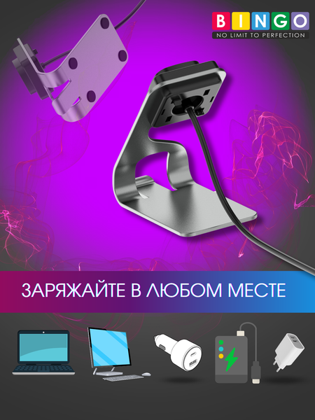 Изображение товара Зарядная док-станция для умных часов Bingo Google Pixel Watch 2/3/FITBIT Ace LTE/Versa 3/4/Sense 1/2 (серый)