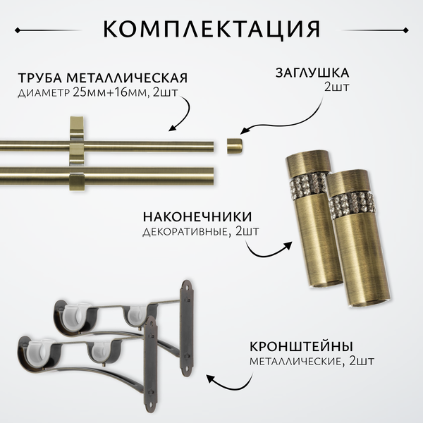 Изображение товара Карниз для штор Sundays Home Волна Имидж 25мм+16мм двухрядный (антик, 1.8м)