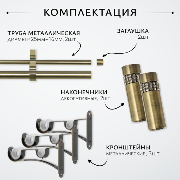 Изображение товара Карниз для штор Sundays Home Волна Имидж 25мм+16мм двухрядный (антик, 3.2м)
