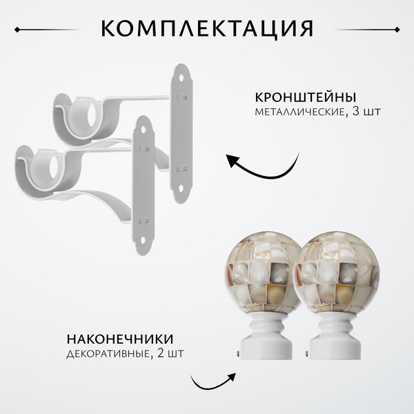 Изображение товара Карниз для штор Sundays Home Волна Шар Перламутр 25мм+19мм двухрядный (белый глянец, 4м)