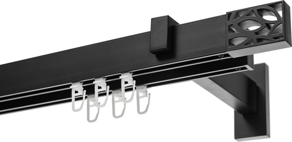 Изображение товара Карниз для штор Sundays Home Флэт Лайн Грид двойной (черный матовый, 2.4м)