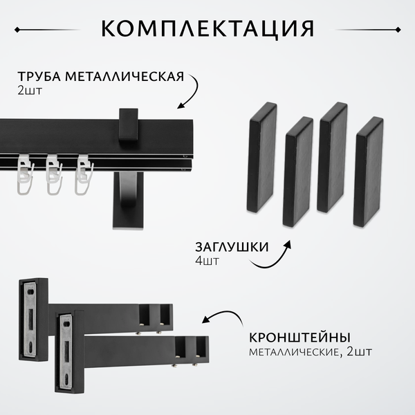 Изображение товара Карниз для штор Sundays Home Флэт Лайн Изи двойной (заглушка, черный матовый, 2м)