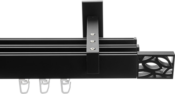 Изображение товара Карниз для штор Sundays Home Флэт Лайн Грид тройной (черный матовый, 1.6м)