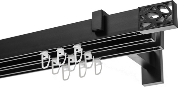 Изображение товара Карниз для штор Sundays Home Флэт Лайн Грид тройной (составной, черный матовый, 3.2м)