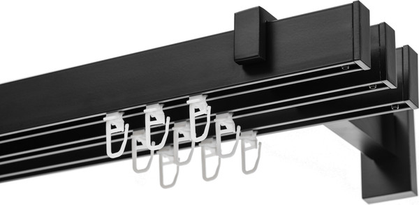 Изображение товара Карниз для штор Sundays Home Флэт Лайн Изи тройной (заглушка, черный матовый, 2м)