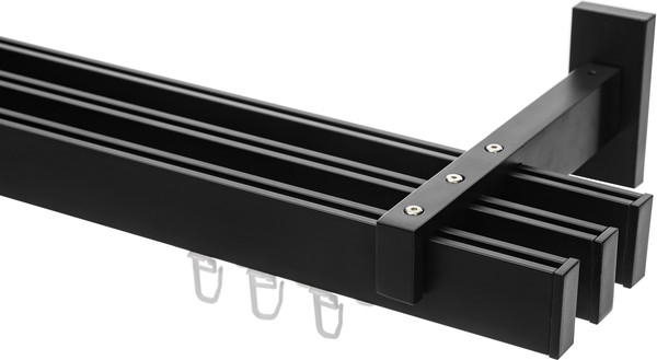 Изображение товара Карниз для штор Sundays Home Флэт Лайн Изи тройной (заглушка, черный матовый, 2м)