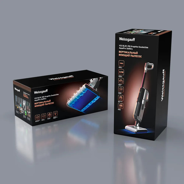 Изображение товара Вертикальный пылесос Weissgauff V22 BLDC 250 Graphite DoubleSide AquaPro SelfDry 