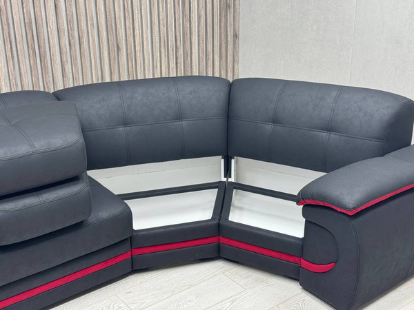 Изображение товара Диван угловой Петрамебель Браво правый (темно-серый тео блэк/красный тедди 644)