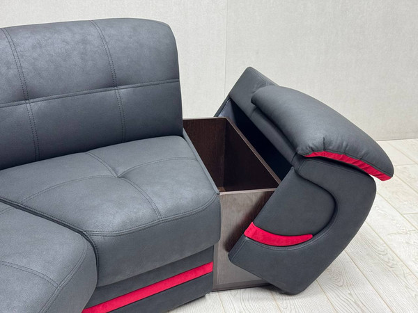 Изображение товара Диван угловой Петрамебель Браво правый (темно-серый тео блэк/красный тедди 644)