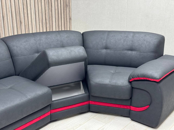 Изображение товара Диван угловой Петрамебель Браво правый (темно-серый тео блэк/красный тедди 644)